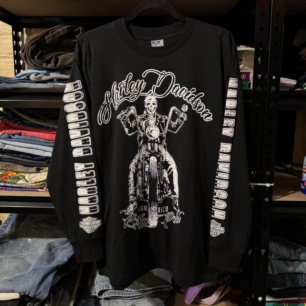 VINTAGE 90s Y2K Harley Davidson Black Long Sleeve Graphic Tee  - Medium